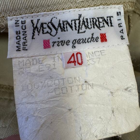 Vintage Yves Saint Laurent YSL Cinched Khaki Trousers Crop Gold Button France 40 - Picture 13 of 14